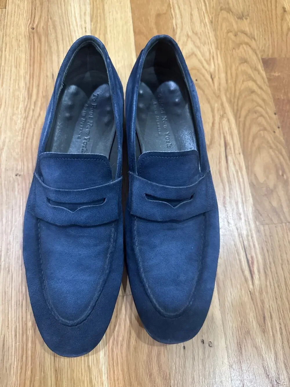 To Boot New York Adam Derrick Men 9.5 Navy Blue Suede Penny Loafers Italy